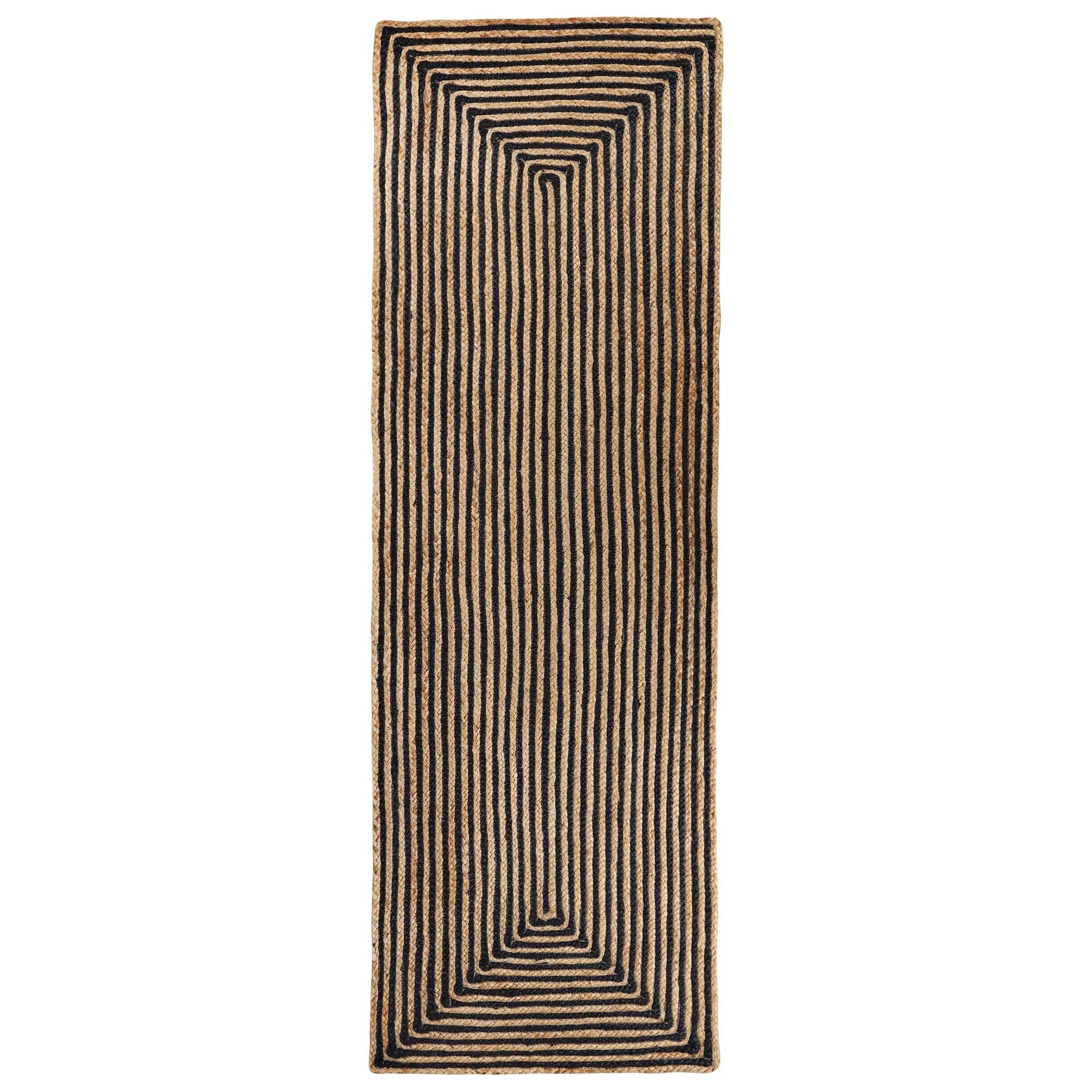 Superior Braided Jute Handwoven Indoor Outdoor Area Rug, 2'6" x 10', Black