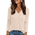 thumbnail image 1 of Camisa PRETTYGARDEN Mujer Manga Larga Cuello en V Beige Acanalada, 1 of 8