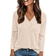 thumbnail image 1 of Camisa PRETTYGARDEN Mujer Manga Larga Cuello en V Beige Acanalada, 1 of 8