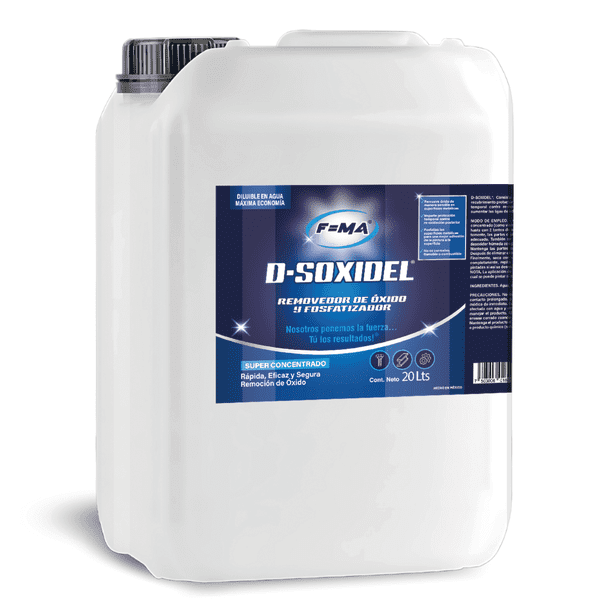 D-SOXIDEL F=MA Removedor de Oxido. Poderoso quita oxido (desoxidante) fosfatizador para superficies de fierro, metal, latón y más. (20 LTS.)