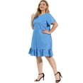 thumbnail image 3 of Unique Bargains Women's Plus Size Elegant Short Sleeve Ruffle Hem Denim Dress, 3 of 7