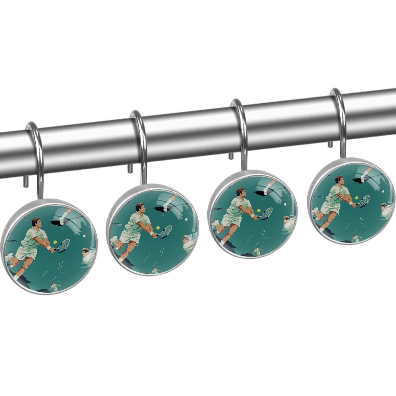 HemaKayy 12 Pcs Decorative Shower Curtain Hooks - Stainless Steel Rings for Bathroom Décor - Easy Glide & Secure Hold - Perfect Decoration for Bathroom Shower Rods - Tennis Balls