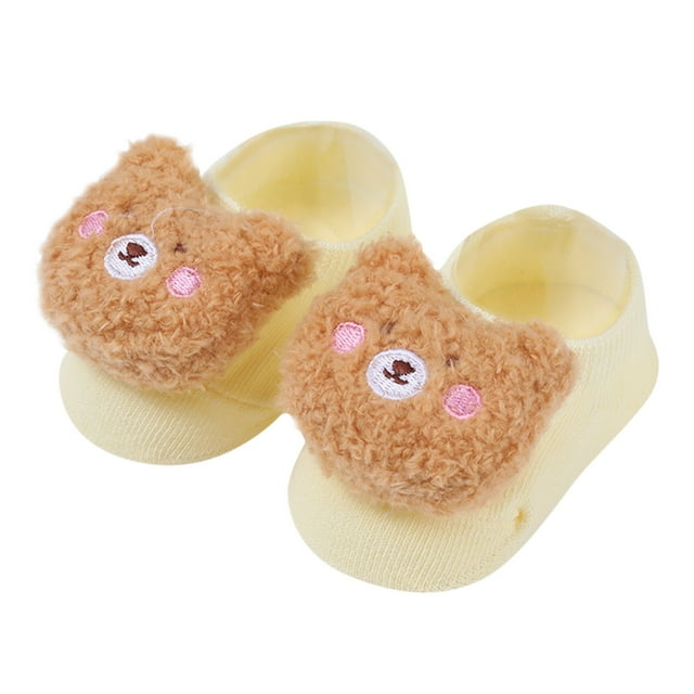 XDZJLR Baby Socks Boys Girls Cartoon Cute Pattern Solid Color Soft Non Slip Floor Sock Yellow 12-36 Months