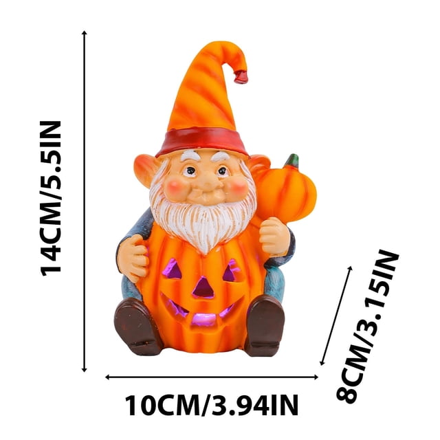 Adorno luminoso de resina para gnomo de jardín, calabaza de Halloween, duende anciano