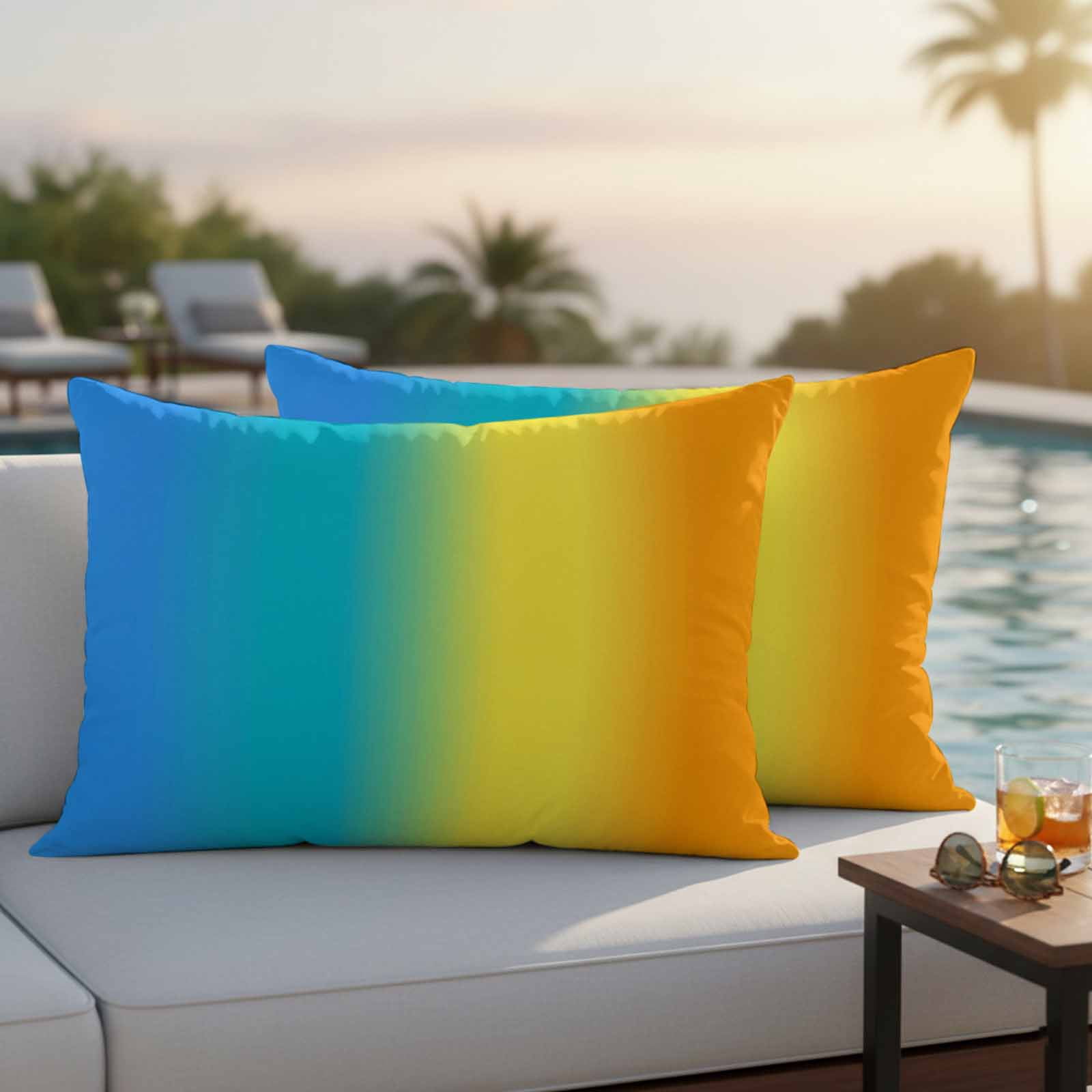 Rainbow Ombre Outdoor Waterproof Throw Pillow Covers 20x12 Set of 2, Orange Blue Gradient Colorful Modern Art Decorative Pillowcases Cushion Pillowcase for Couch Sofa Patio Outside Pillow Protector