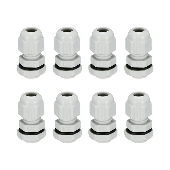 8Pcs PG7 Cable Gland Waterproof Plastic Wire Glands Joints White for 3-6.5mm Dia