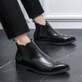thumbnail image 4 of Men'S Genuine Faux Leather Chelsea Boots , Low-Top Lace-Up Ankle Boots with Rubber Sole, Black, - British Mid-Top Brogue Design, Comfortable & Stylish for Casual or Formal Wear, Formal Footwear, 4 of 6