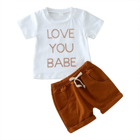 

Baby Boys Outfits Sets Letter Printed T Shirt Short Sleeve Color Shorts Printed Tops Solid Color Months Pants Newborn Kids Children Spring Summer Cute Fashion Leisure Outwear Suit