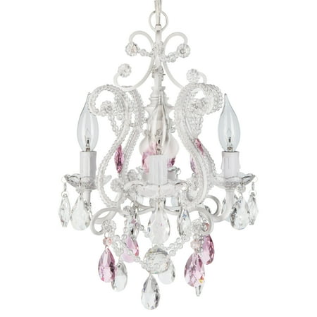 Amalfi Décor 4 Light Mini Crystal Beaded Plug In Chandelier White W Amalfi Décor 4 Light Mini Crystal Beaded Plug In Chandelier White W Pink