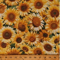 Cotton Garden Party Sunflowers Flowers Floral Plants Leaves Nature Yellow Cotton Fabric Print by the Yard (17274-Y)