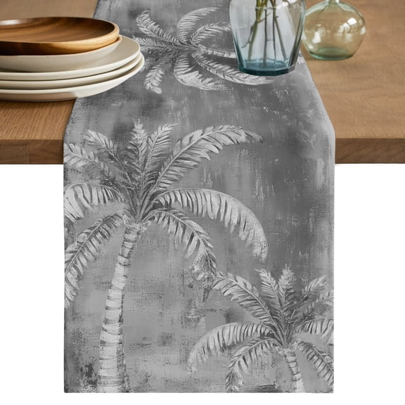 Table Runners 36 Inches Long Dress Scarves, Tropical Palm Tree Farmhouse Kitchen/Dining Table Decor Table Runner, Short Coffee Tablerunners, Coastal Summer Vintage Grey 13x36 Inch