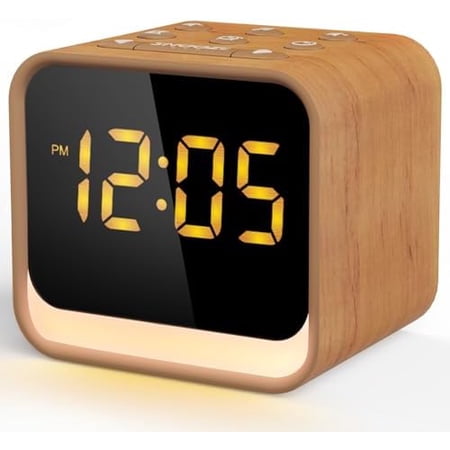 Wooden Sound Machine Alarm Clock for Bedrooms - Gentle Wake-Up with Birdsong, White Noise for Sleeping, Small Digital Clock for Phone-Free Routine