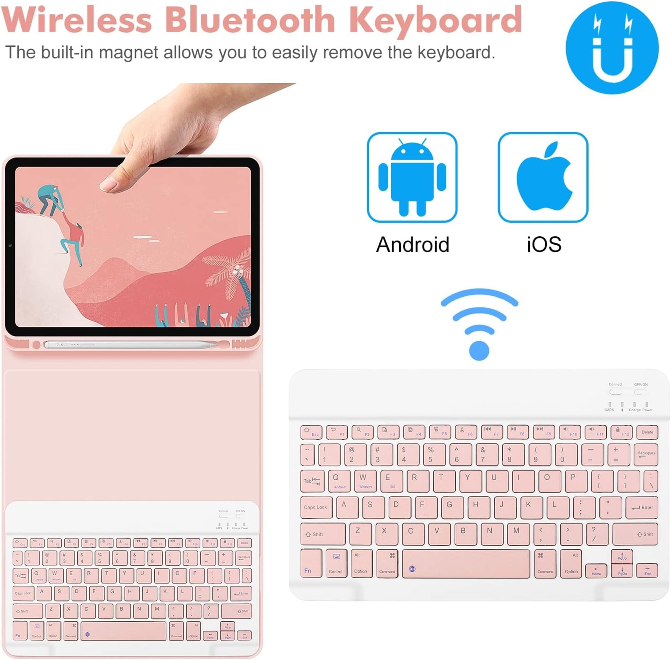 Magnetic Detachable Wireless Bluetooth Keyboard Case with Pencil