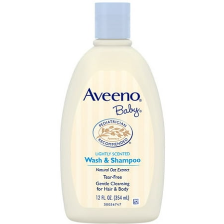 AVEENO Baby Wash & Shampoo, Lightly Scented 12 oz (Pack of 4)