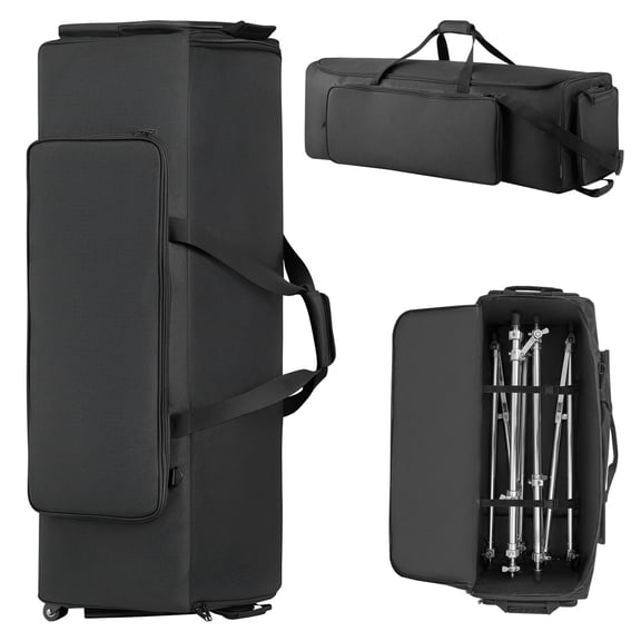 VEVOR Drum Hardware Bag with Wheels, 1680D, Drum Set Equipment Carry Bag, Carrying Case with Sturdy Handle, Durable Zipper, Smooth PVC Wheels, Multiple Pockets, for Hardware and Stand Accessory,Black