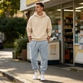 thumbnail image 4 of Mens Jogger Sweatpants Drawstring Elastic Waist Ribbed Cuffed Ankle Pants Solid Color Loose Fit Casual Trousers, 4 of 7