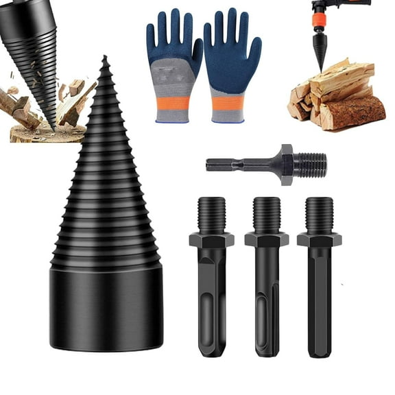 Fresheight Wood Log Splitter Firewood Drill Bit,Wood Splitting Drill Bit Set,50mm 32mm Heavy Duty Log Splitter Drill Bits with Anti-Slip Gloves and 3 Drilling Handles (32MM)
