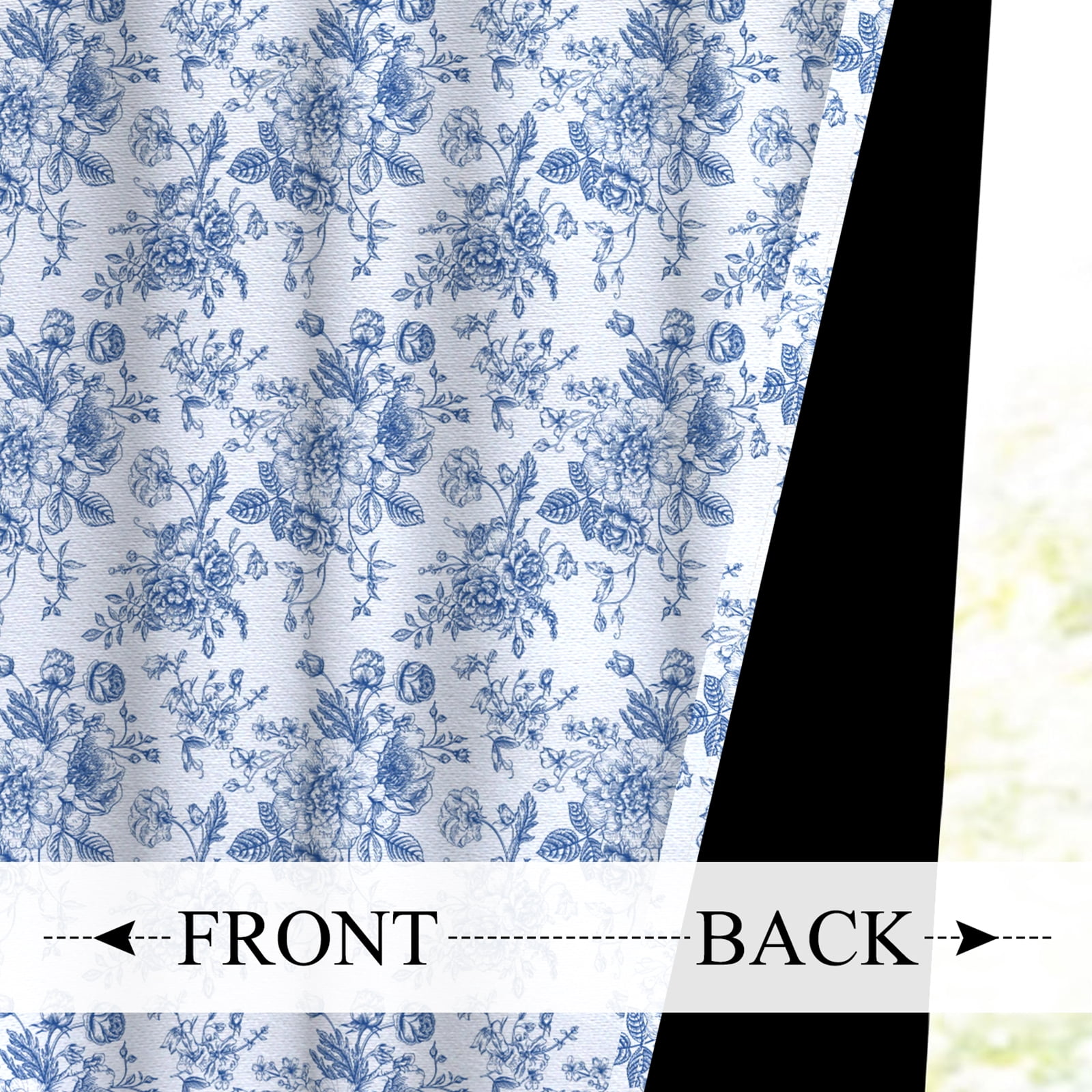 Mizhona Blackout Curtains for Living Room Blue Floral Window Curtains Rustic Flower Curtains Set of 2,52"x84"