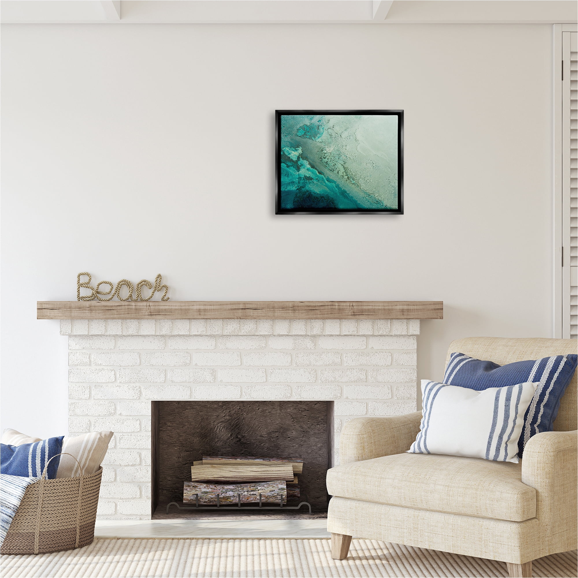 Stupell Industries Aerial View Tide Pool Landscape Painting Black Floater Framed Canvas Art Print Wall Art, 21 x 17