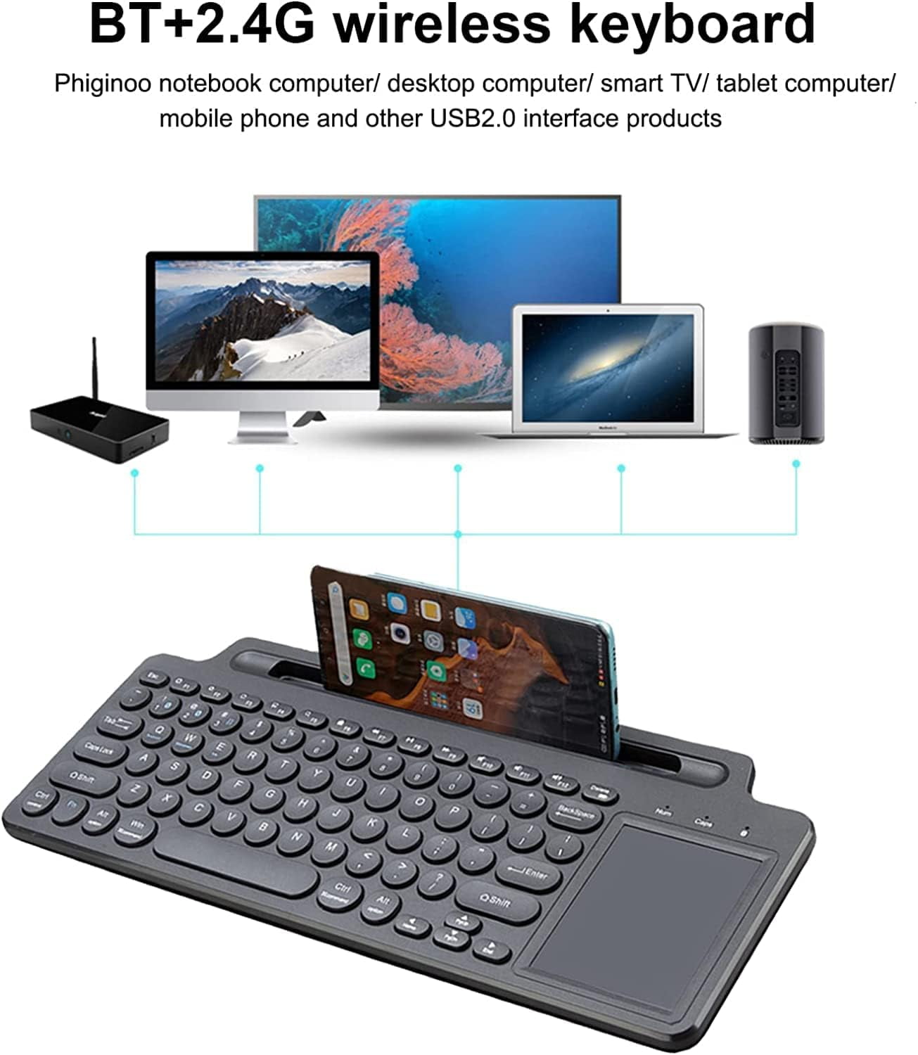 Bluetooth Keyboard, Dual Mode (BT 5.3+2.4G) Wireless Keyboard with Touchpad Computer Keyboard for Windows PC Laptop iPad Smartphone Tablet Android Mac, Black