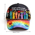thumbnail image 3 of Peace Concept Floral Baseball Cap, Colorful Flower Printed Polyester Adjustable Hat, Unisex Breathable Sun Protection Cap for Daily Outdoor Casual Wear Black (A), 3 of 6