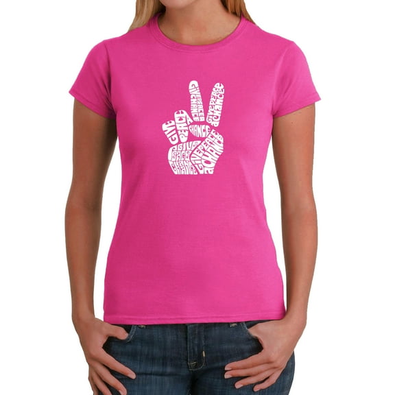 LA Pop Art Women's Word Art T-Shirt - PEACE FINGERS