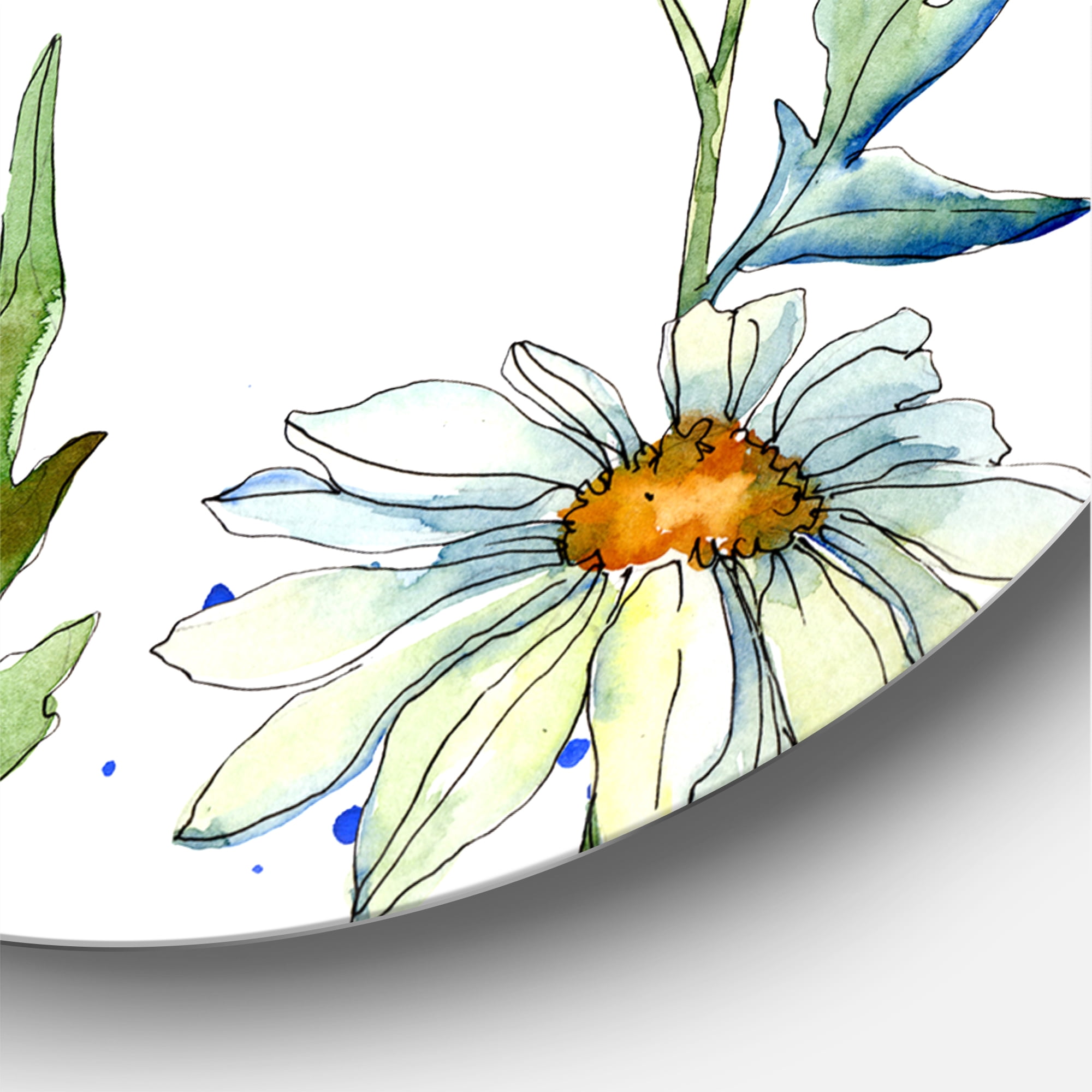 Designart 'Daisies With Green Leaves and Background' Traditional Circle Metal Wall Art 11x11 - Disc of 11