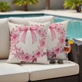 thumbnail image 5 of Pink Floral Pillow Covers 2 Pack Spring Flower Bow Pillowcase Waterproof Outdoor Throw Pillow Cover for Patio Garden Square Cushion 26”x26”, 5 of 9