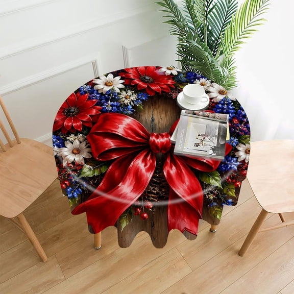 RKSupls 60 Inch Round Tablecloth, Vintage Barn Patriotic Decor Premium Polyester Straight Edge Wrinkle Resistant Washable Table Cover for Party Home Dining Decor