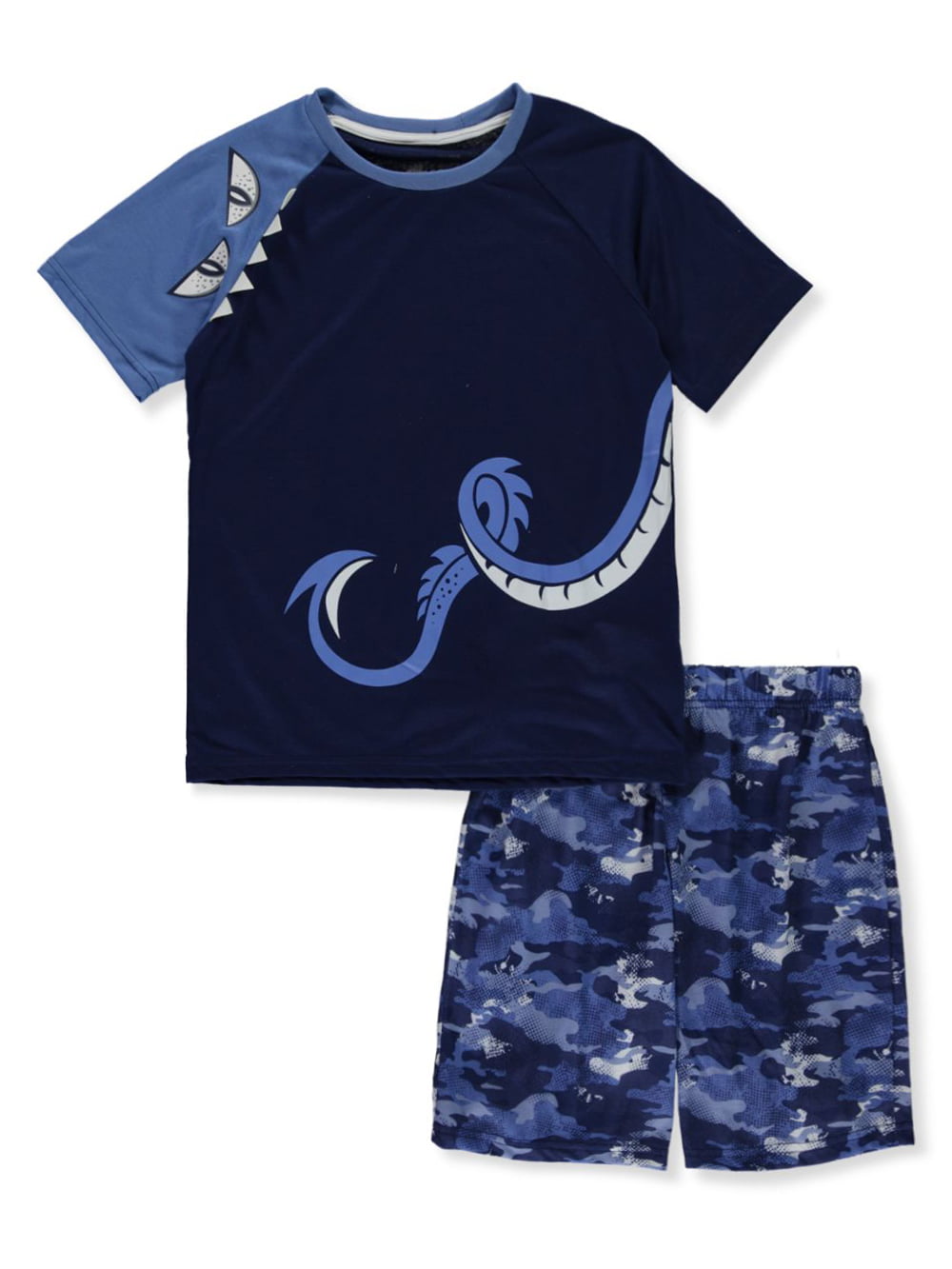 Boys Bedlam Dinosaur Roar Cotton Printed Pyjamas Set Blue Navy Camo 2-6yrs 