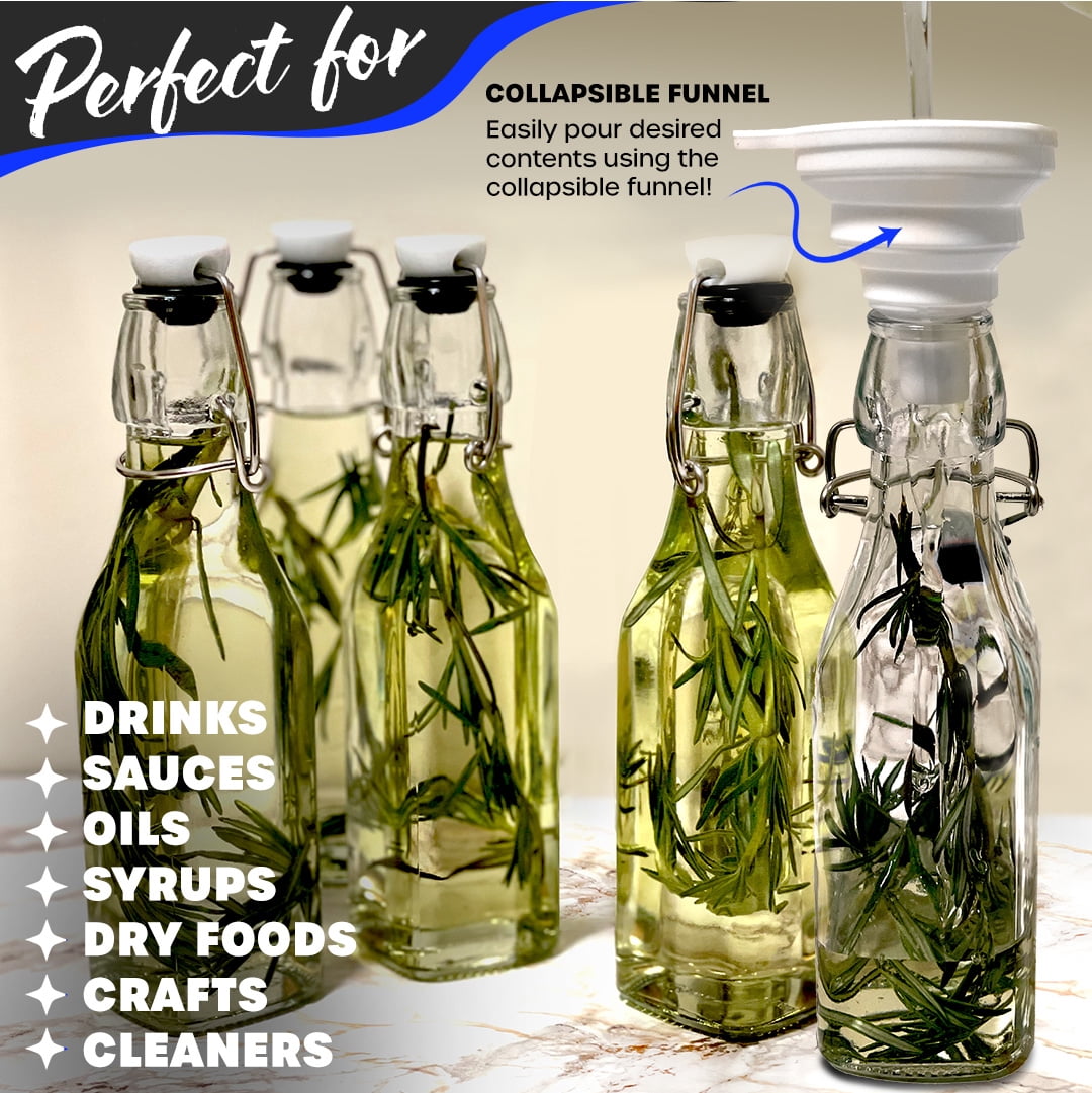 Nevlers 8.5 oz Square Swing Top Glass Bottles (Pack of 12) | Includes Funnel, Brush and Marker