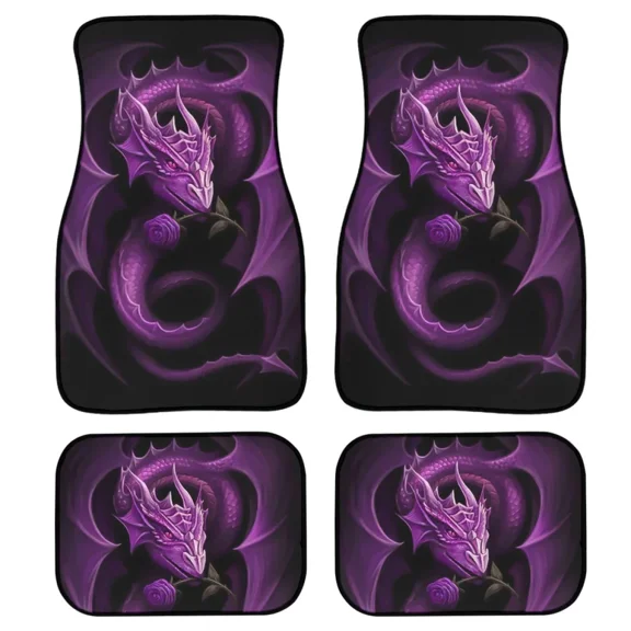 Purple Flying Dragon Design Set of 4Pcs Car Floor Mat Women Men Auto Luxury Anti-Slip Car Accessories Universal Vehicles Carpet