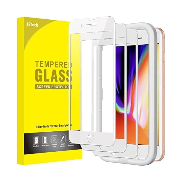 Chenchen Full Coverage Screen Protector for iPhone 8 Plus/7 Plus 5.5-Inch, White Edge Tempered Glass Film with Easy Installation Tool, Case-Friendly, HD Clear, 3-Pack (White)