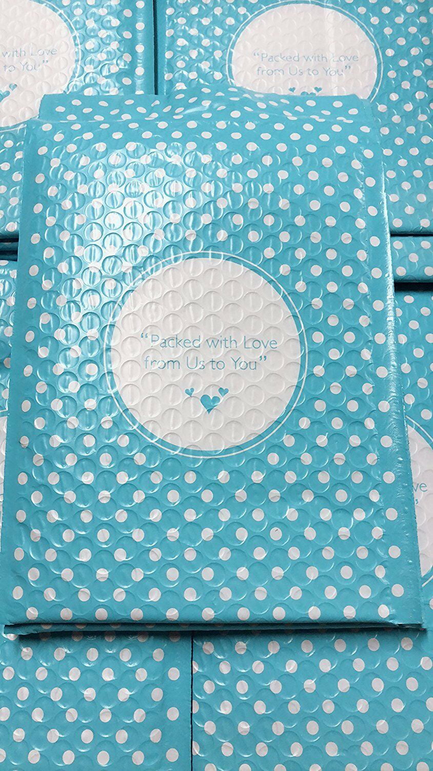 Blue Dot Poly Bubble Mailers 200 8.5x12 Packed with Love from Us to You 