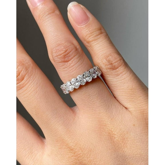 Hitanshu Jewels Oval Cut Cubic Zirconia Women's Eternity Wedding Band Ring 14K White Gold Plated