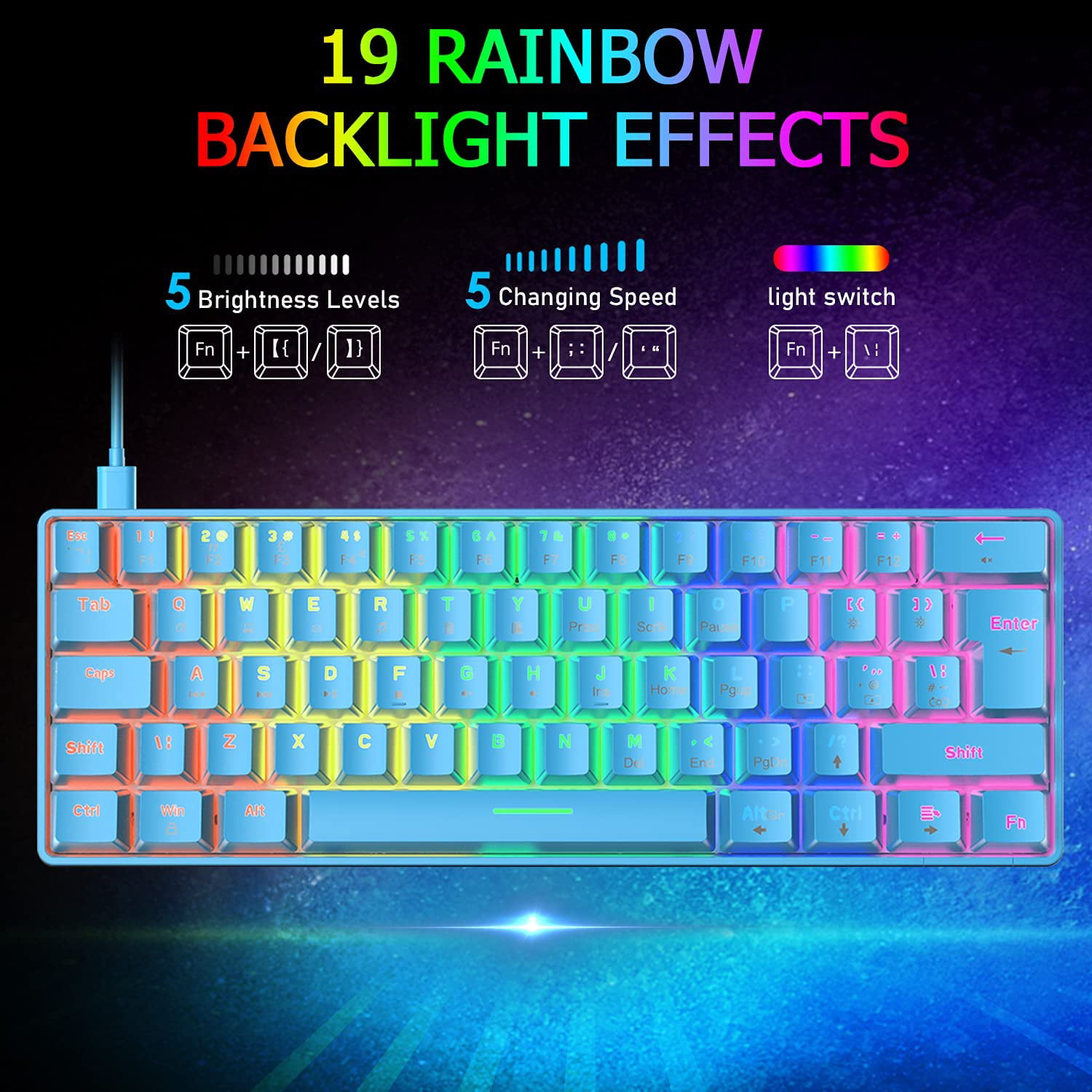  HHmei Colorful Crack Led Illuminated Backlit USB Wired Pc  Rainbow Gaming Keyboard - R260 Colorful Backlit Keyboard Cf LOL  Professional Gaming Keyboard Luminous USB Cable Gaming Keyboard Black :  Video Games