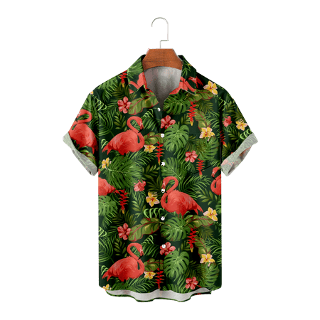 

MLFU Youth Adult Beach Aloha Casual Flamingo Shirt Vintage Polyester Tee Shirts Holiday Polo Shirts for Teen and Adult