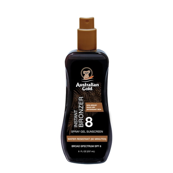 AUSTRALIAN GOLD SPF 8 Spray Gel Sunscreen with Instant Bronzer 8 fl oz (237 ml) Protector Solar Gel en Spray FPS 8 con Bronceador Instantáneo