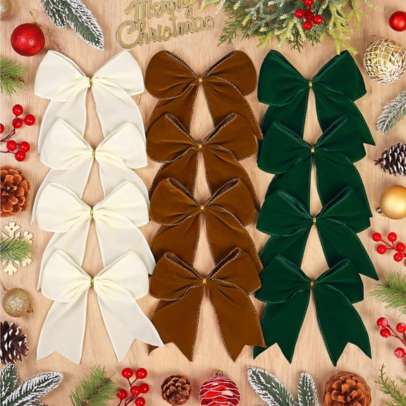 TETOU 12 Pcs Christmas Velvet Bows,6 Inch Rustic Vintage Xmas Velvet Ribbon Bow Ornaments for Christmas Tree Fireplace Wreath Garland Gift Fireplace Crafts Wedding Valentine Party Decoration