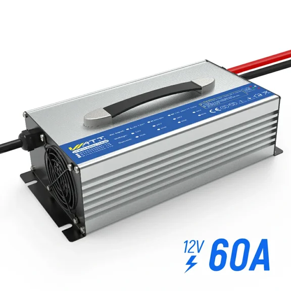 WattCycle 12V(14.6V) 60A LiFePO4 Lithium Battery Charger for 12V 100Ah/200Ah/300Ah Lithium RV Battery Solar, Aluminum Shell