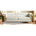thumbnail image 4 of Newest Mid-Century Cream White Velvet Sofa 3-Seater - Chesterfield Channel Tufted Design with Gold Metal Legs, Living Room Centerpiece, 4 of 18