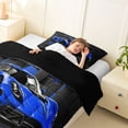 thumbnail image 4 of Castle Fairy Neon Blue Sports Car Twin Comforter Sets 3-Piece for Boys, Grid Art Bedding Set for Bedroom, Blue Black,Black Reversible, 4 of 6