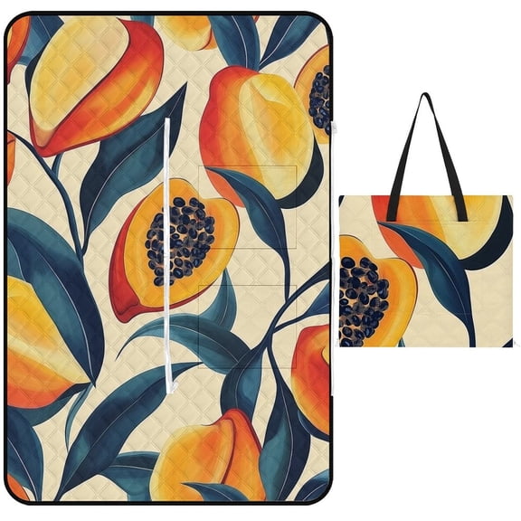 Tropical Fruits with Exotic Flavors Outdoor Picnic Blanket, Foldable Waterproof Beach Mat, Portable Beach Blanket for Beach Camping, Hiking, Family Concerts