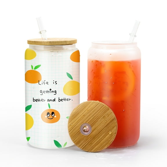 AGH 25 Pack Sublimation Glass Blanks Frosted Cans, 16 OZ Sublimation Tumblers Beer Drinking Cups with Wooden Lid & Plastic Straw, Coffee Cup, Iced Coffee Glasses for Juice, Soda, DIY Gift