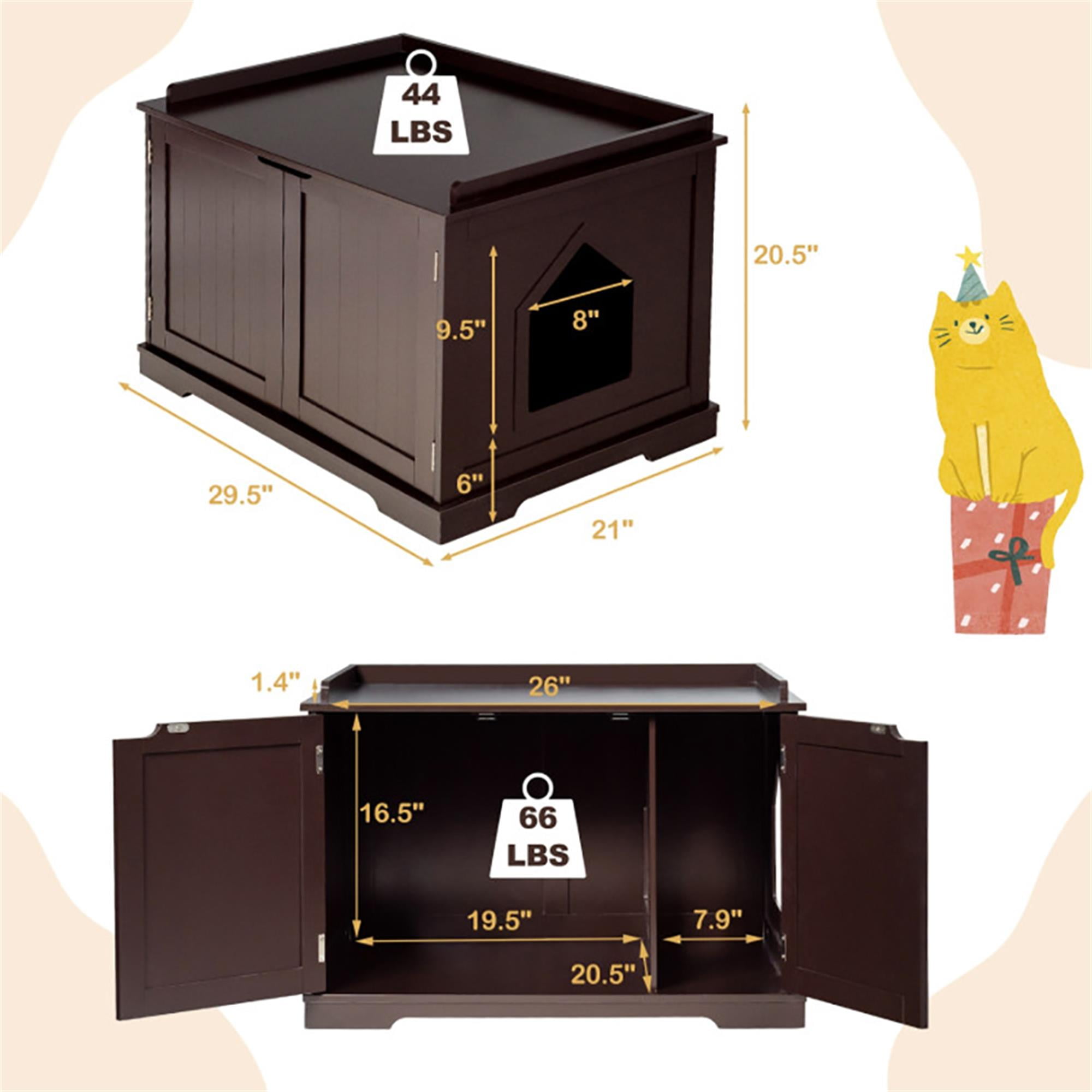 Kadyn 29" Cat Litter Box Enclosure with Double Doors for Large Cat and Kitty, Hidden Cat House Washroom Furniture, Brown