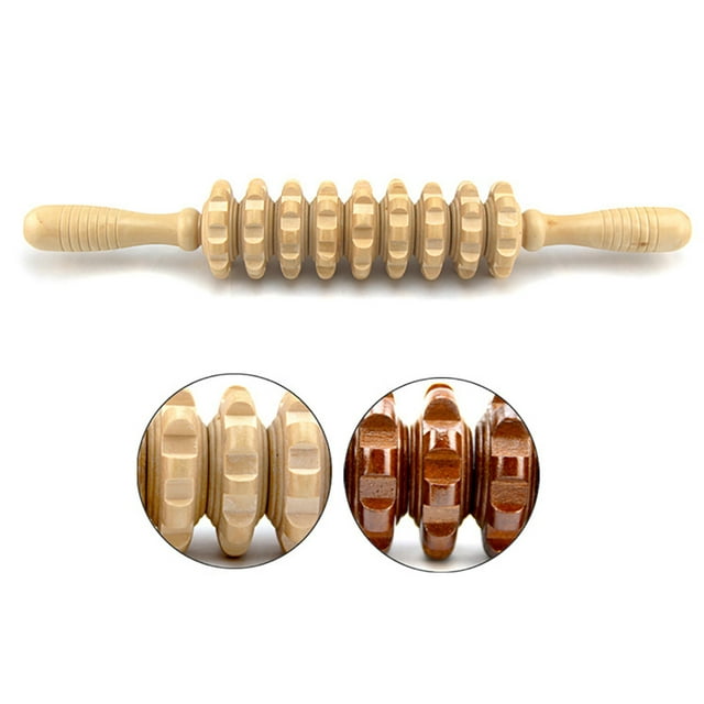 Massager Roller Wooden 9-Wheel Handheld Muscle Release Roller Stick Massager