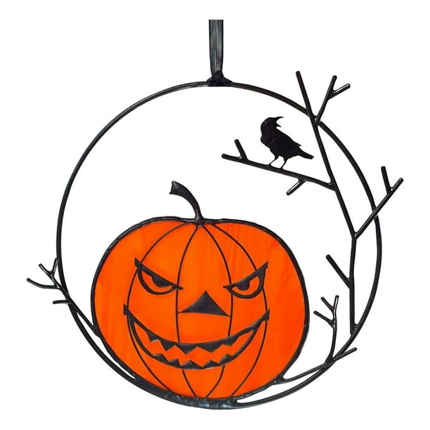 Decoración de Halloween Letrero de puerta de bienvenida de Halloween, decoración de Halloween, colgador de puerta de madera redondo, letrero colgante, colgante de pared de Hallow(Buy 2 save 10%)