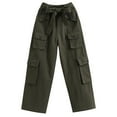 thumbnail image 3 of YONGHS Girls Kids Casual Jogger Sweatpants Loose Cargo Pants Trousers Hip Hop Jazz Street Dancewear Army Green 6-7, 3 of 6