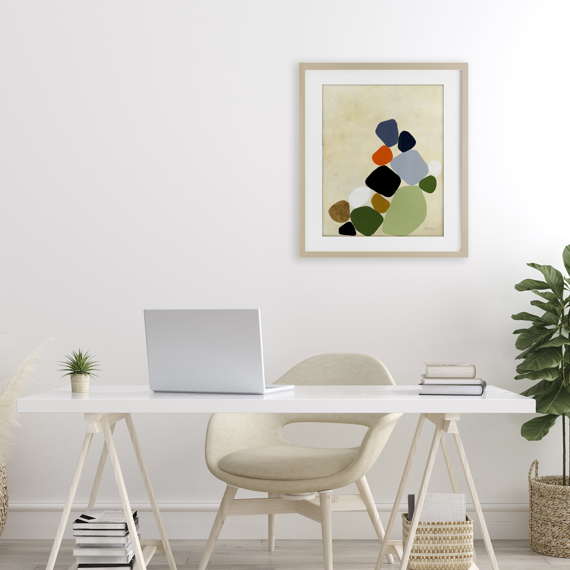 Stupell Industries Cluster of Minimal Pebbles Birch Framed Print Under Glass, design by Ruth Fromstein