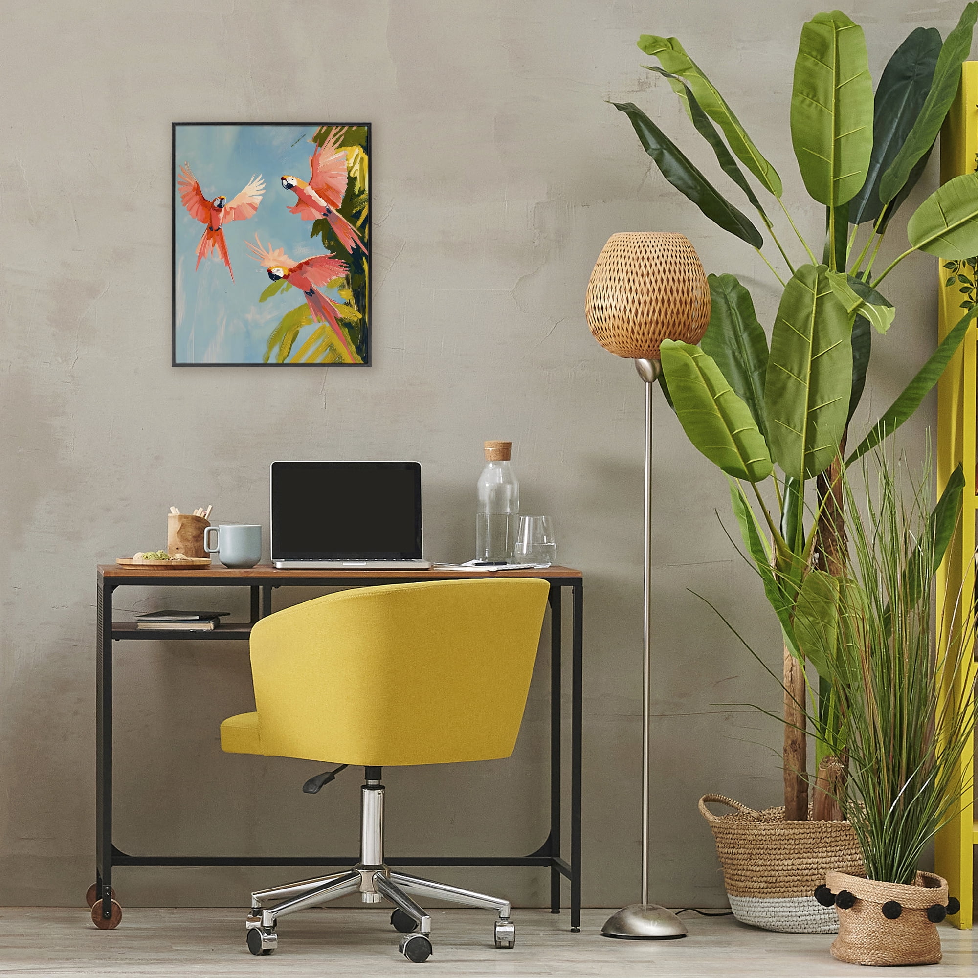 Stupell Industries Botanical Parrots in Flight Black Framed Giclee Art, design by The Prints Vibe